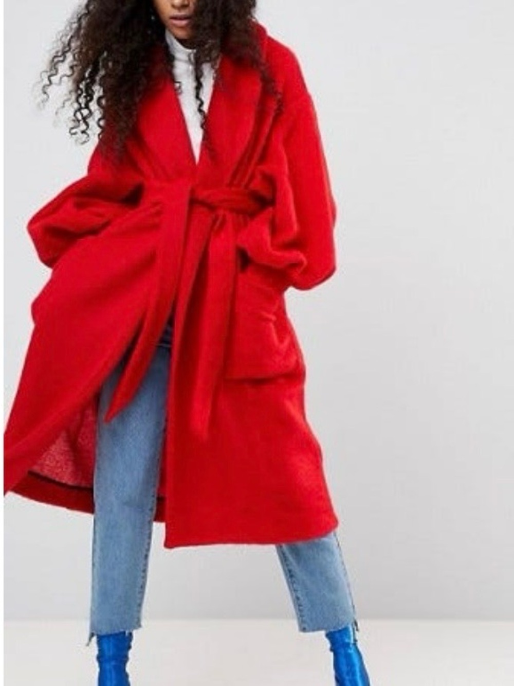 ASOS Red Belted Trench Coat with balloon sleeves